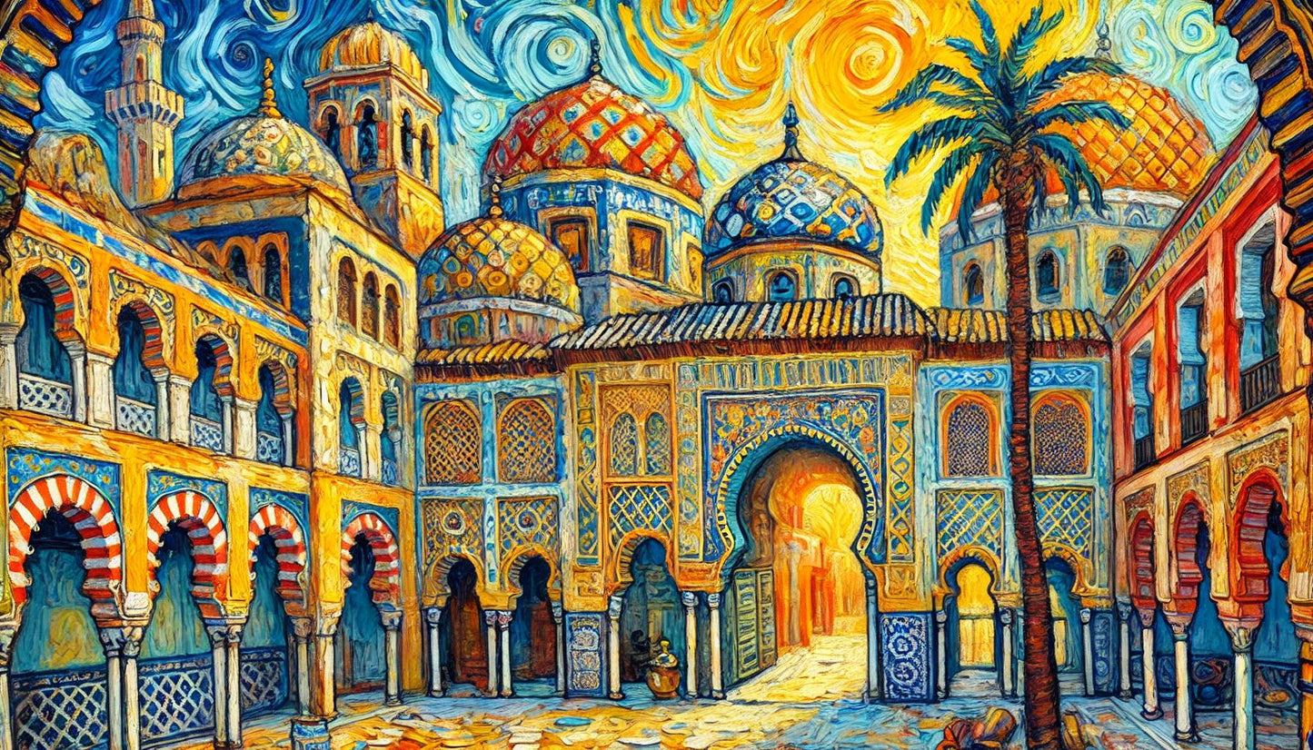 Andalusian Dreams: 500-Piece Puzzle - Van Gogh-Inspired Vibrant Moorish Architecture with Magnetic Box & Resealable Fabric Bag (Alhambra Impressions)